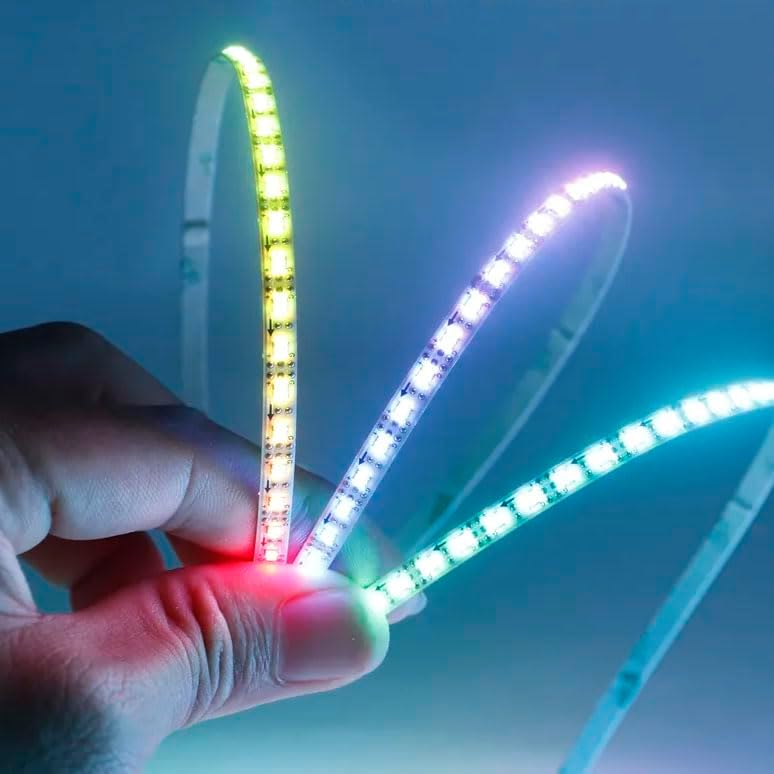 WS2812B LED Strip, White PCB 5mm Width Super Narrow RGB Addressable LED Light Strip 1Meter 120 LEDs Programmable Dream Color Digital LED Pixel Rope Light 5V for Home Theater Bedroom Bar Decor Lighting