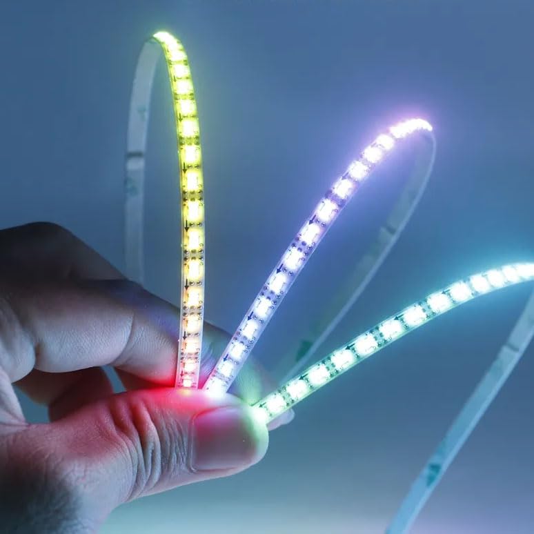 WS2812B LED Strip, White PCB 5mm Width Super Narrow RGB Addressable LED Light Strip 1Meter 120 LEDs Programmable Dream Color Digital LED Pixel Rope Light 5V for Home Theater Bedroom Bar Decor Lighting