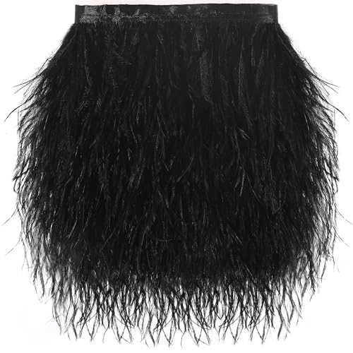 SOGUGOM Black Ostrich Feather Trim - 1.5Ply 2Yards 4-5Inch Feathers Fringe Ribbons Trim for Sewing, Dress, Craft Projects, Halloween Costumes, Holiday Dance Parties(Black)