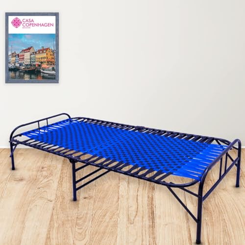 Image of Casa Copenhagen, Portable Single Folding Bed Heavy Duty Metal Cot Khat for Sleeping Bed Space Saving Design Sturdy Synthetic Niwar feet - Aqua Blue & Charcoal Black