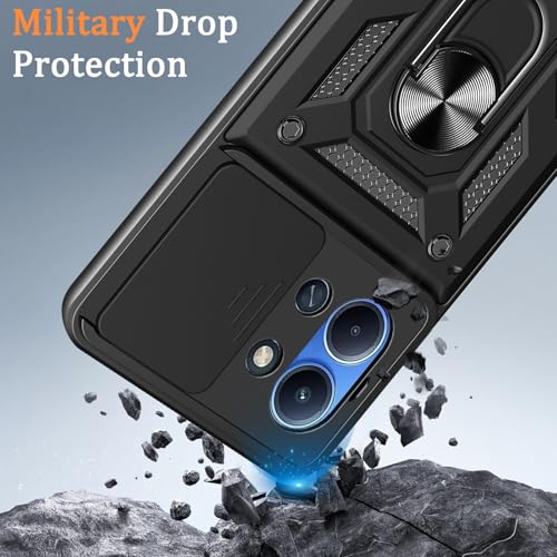 Image of Heavy Duty Back Case Cover for Redmi 15C /Poco C85 5G, Shockproof Redmi 15C /Poco C85 Back Cover, Ring Case with Kickstand and Camera Protection Shutter - Black