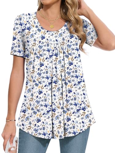 Womens Summer Tops Short Sleeve Shirts for Women 2025 Scoop Neck Tops Loose Fit Casual Comfy Women Blouses Flowy Top M-3XL2