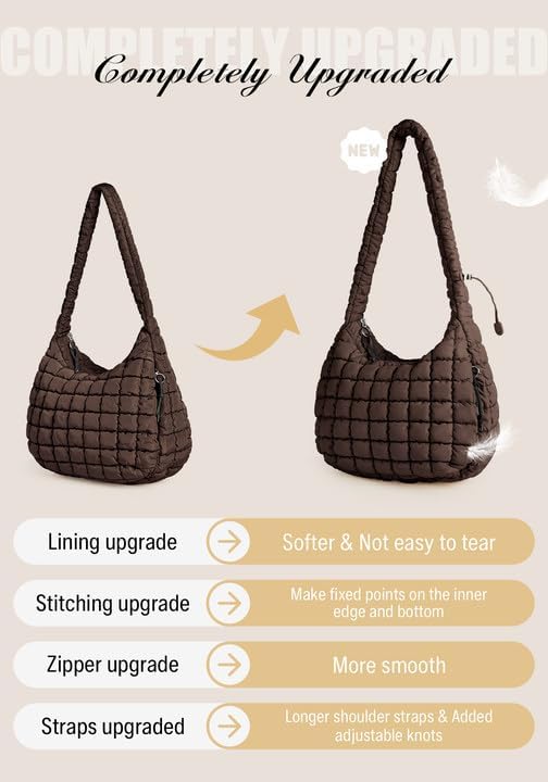 Puffer Quilted Tote Bag for Women Nylon Crossbody Bags Puffy Purse Hobo Large Shoulder Bag Trendy - Image 3