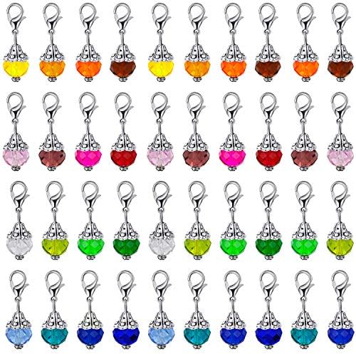 Hicarer 40 Pieces Crystal Dangle Charms Pendants Glass Drop Beads Handmade Dangle Bead Charms with Silver Bead Cap for Jewelry Making Necklace Earring Accessory, Assorted Colors
