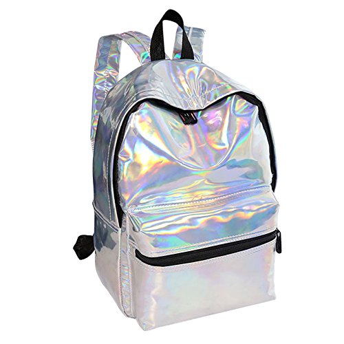 Ebtoys Girls School Bag School Backpack Holographic Laser Pu Leather School Bookbag Travel Casual Daypack (Sliver) #TOP4