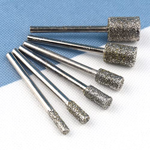 Cbright Diamond Burr Grinding Bits,30Pcs 46# Diamond Coated Cylinder Head Mounted Points Rotary Burr Set,1/8 Shank Suit For Most Rotary Tool Bit #TOP2