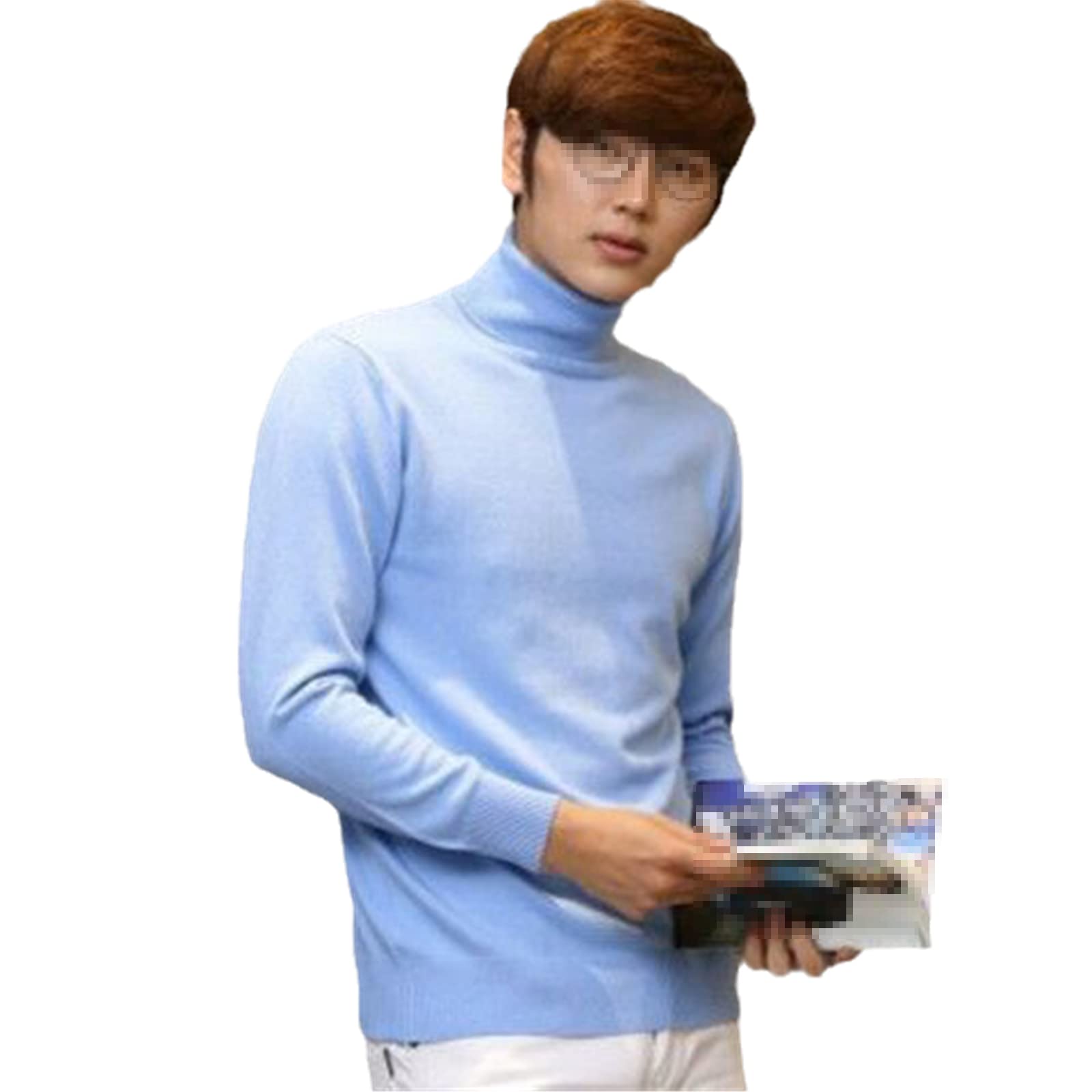 Vogrtcc Maglione Dolcevita Uomo Autunno Inverno Tinta unita Pullover Maglione Caldo, blu cielo, L