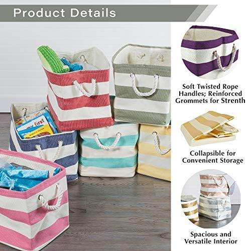 DII Storage Basket or Bin, Collapsible & Convenient Storage Solution for Office, Bedroom, Closet, Toys, Laundry (Large) - Pink Rugby Stripe - 3