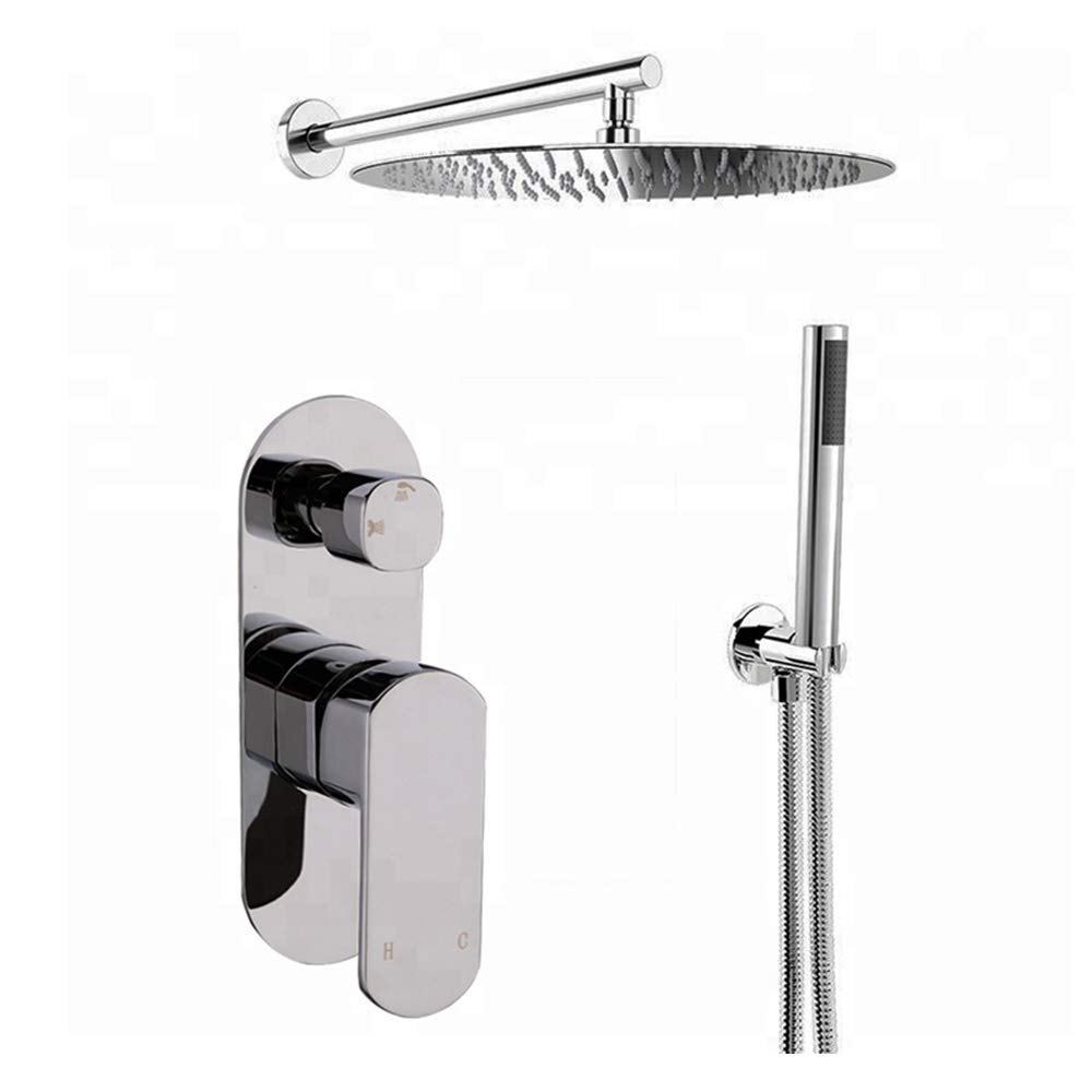 Pommeau de douche encastré chromé de luxe avec ciel de pluie ultra-mince rond 8 pouces
