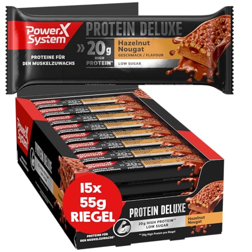 Power System Protein Deluxe Eiweißriegel Hazelnut Nougat 15x55g High Protein Low Sugar