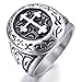 INBLUE Men's Stainless Steel Ring Silver Tone Black Cross Oval