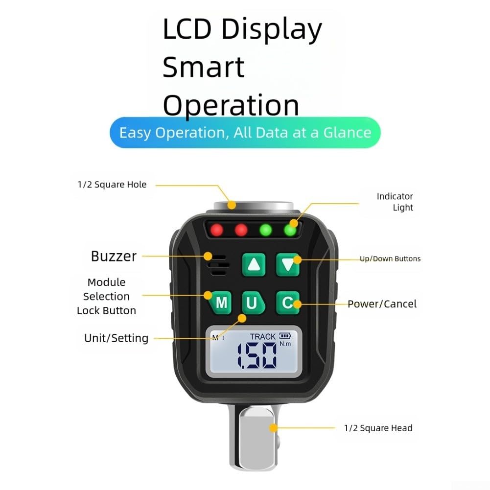 Adattatore di coppia digitale 10-200 Nm, convertitore da 4 unità Nm Ft Lb, 6 modalità preimpostate display LCD, precisione ± 2% per riparazione auto moto