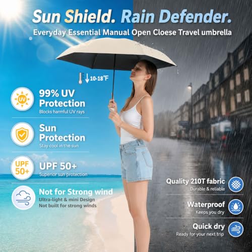 Image of BAODINI Travel Mini Umbrella for Purse with Case-Small Compact UV Umbrella Protection Sun-Lightweight Tiny Pocket Umbrella with Case for Women, Girls