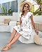 PLOKNRD Sommerkleid Damen V-Ausschnitt Midi Kleider mit Taschen Knielang Blütenblättern Kurzarm Freizeit Strandkleider Weiße Blume Alle S