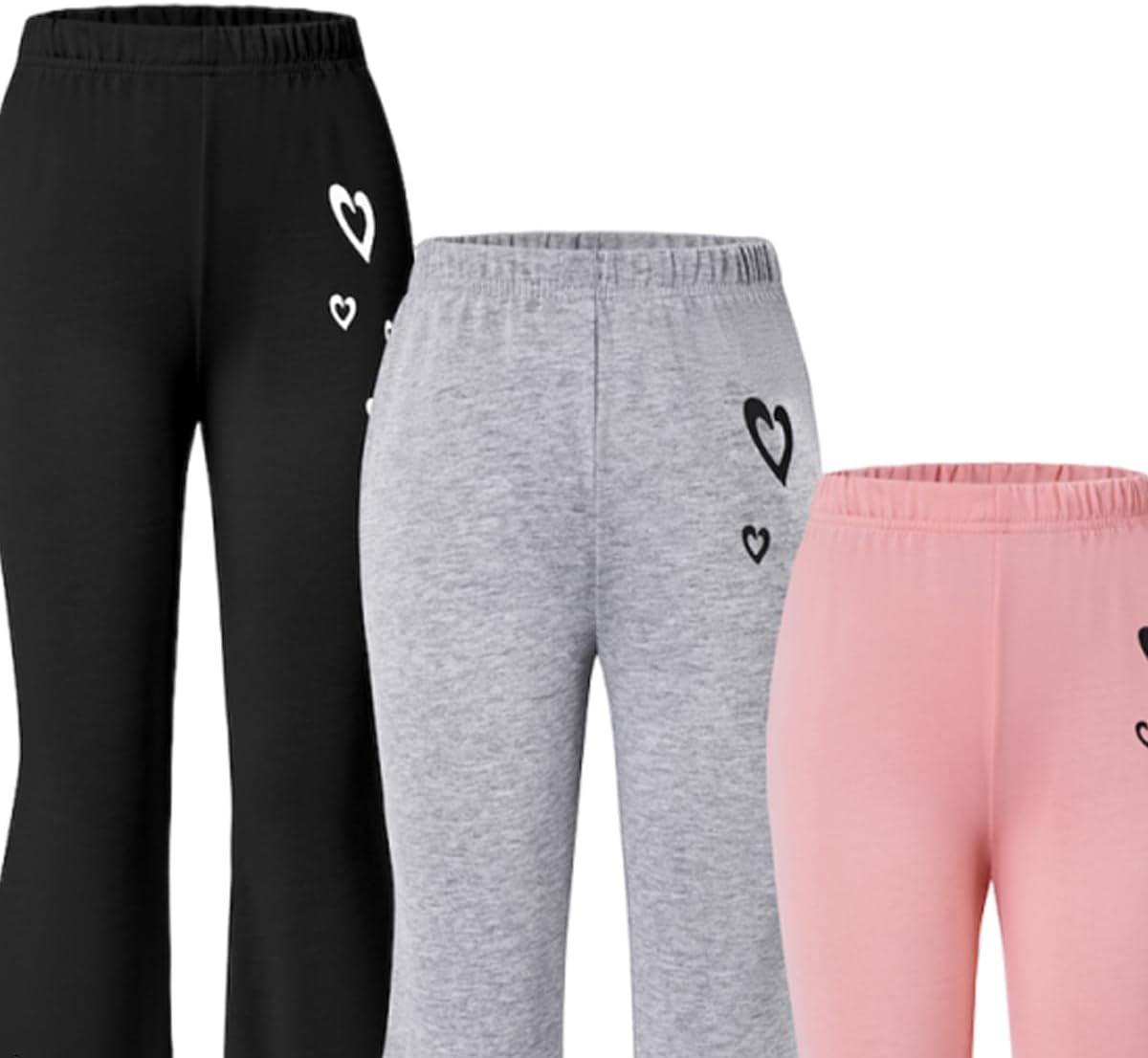 Nivne Tco Tween Girls 3-Pack Flare Leggings - High Waisted Bell-Bottom Pants Set, Stretchy Trousers for Kids