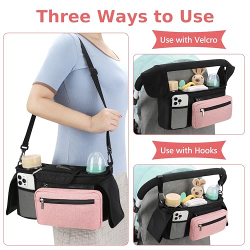 image for Accmor Universal Stroller Organizer with Insulated Cup Holder Detachab