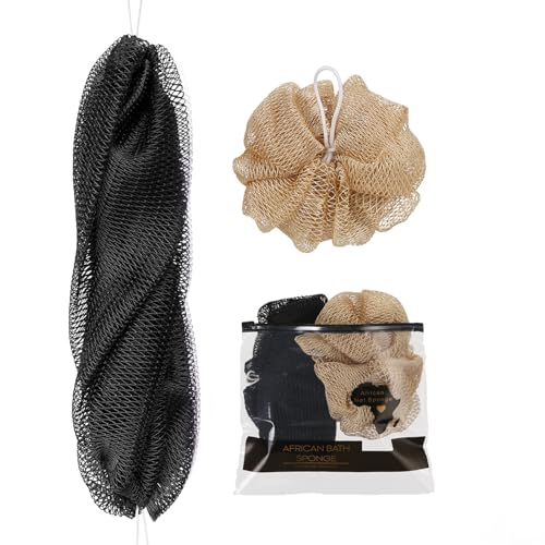 Authentic African Net Sponge with Knots - 2 Pieces Bath Loofah Exfoliating Body Scrubber for All Skin Types - Back Scrubber for Shower - Real African Scrub Exfoliator Bathing Accessories for Women