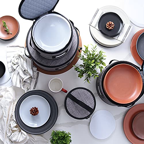 Fine China Storage Containers Hard Shell, 4 Piece Dish Storage Containers, Quilted Plate Storage Containers, Stackable Dish Organizer with Dividers, Dinnerware Storage for Moving and Seasonal Storage