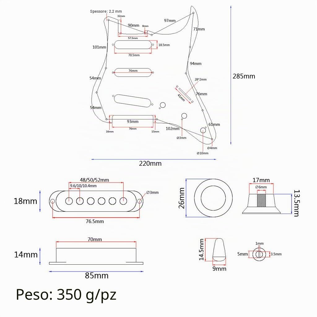 Alnicov 3 strati SSS chitarra elettrica parte assemblaggio pickup pickup precablato bianco
