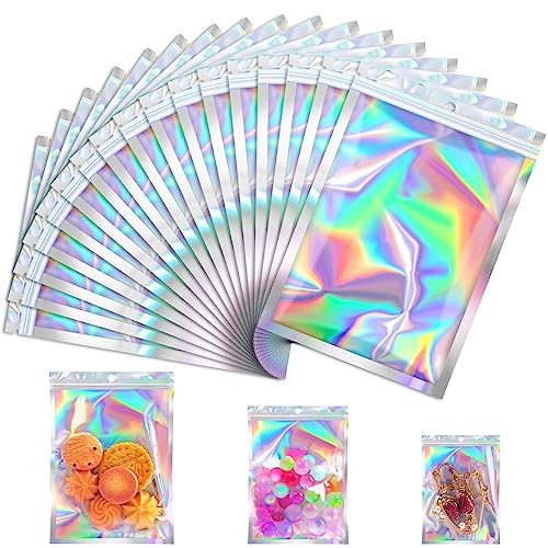Jetmore 100 Pcs Smell Proof Bag, Mylar Bags with Clear Window & Zipper, Resealable Holographic Bag...