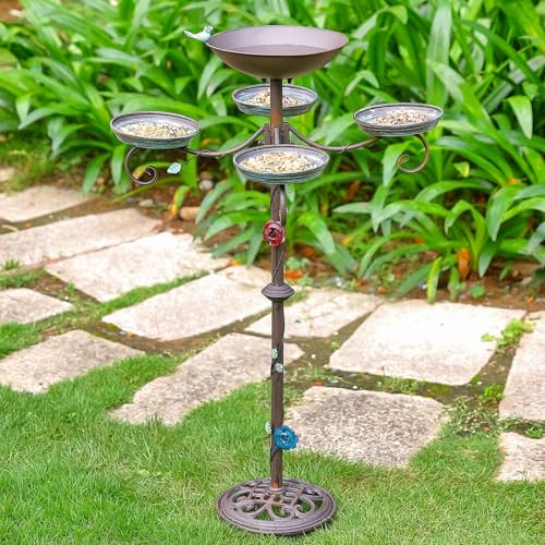 CaliDecor 46”H Bird Bath and Feeder for Outdoors - Metal