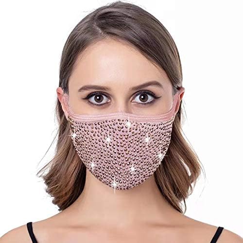 JAWEAVER Cloth Face Mask Reusable for Women and Men, Cotton Rhinestone Breathable Face Mask Washable, Adjustable EarLoop Mask