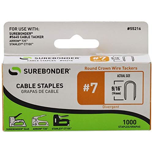 Surebonder 55216 Heavy Duty 9/16-Inch Length Round Crown Wire Tacker Staple, Arrow T25 Type, 1000 Count