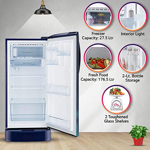 Image of LG 204 L 4 Star Direct-Cool Inverter Single Door Refrigerator Appliance (??GL-D211CBCY, Blue Charm, Base Stand with Drawer & Smart Connect, 2022 Model)