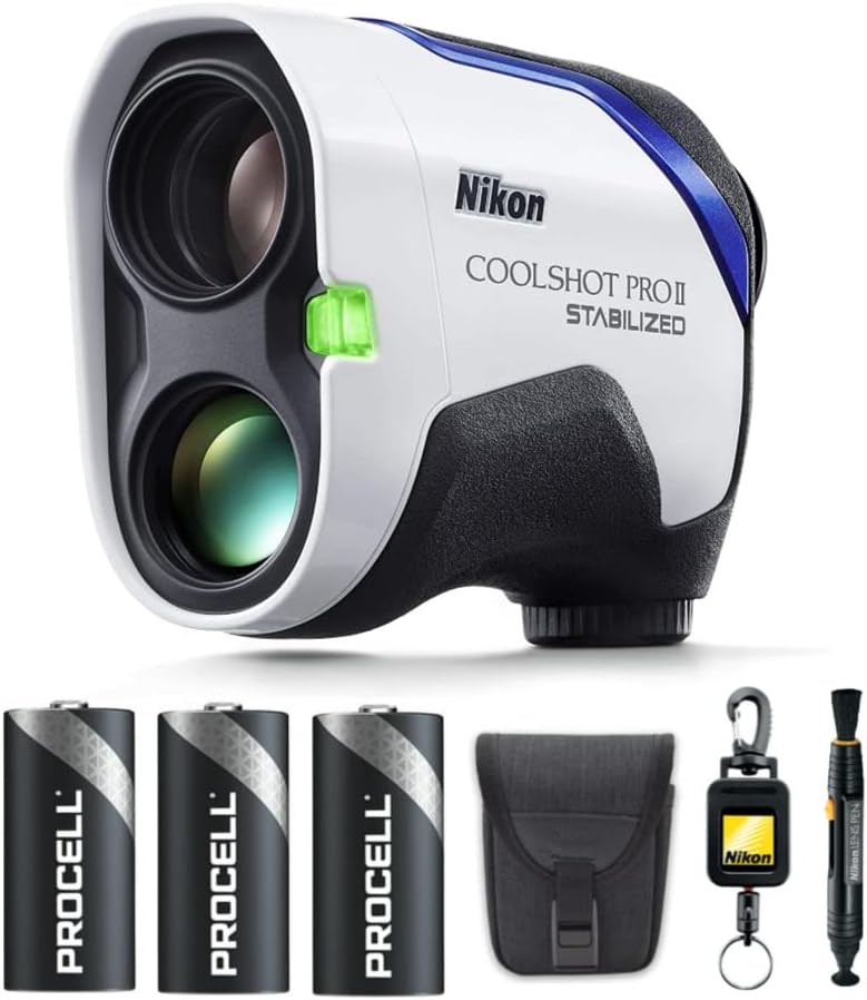 Nikon 6 x 21 CoolShot Pro II Stabilized Laser Rangefinder 16758 Bundle Lens Pen, Rangefinder Tether and Batteries (6 Items)