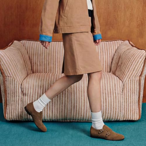 Image of BEAU TODAY Womens Leather Loafers, Monk Platform Loafer Shoes | Cowhide, Brogue Wingtip, Slip-on, Chunky Heel, Comfortable, Non-slip Durable, Business Casual Office Dress Shoes