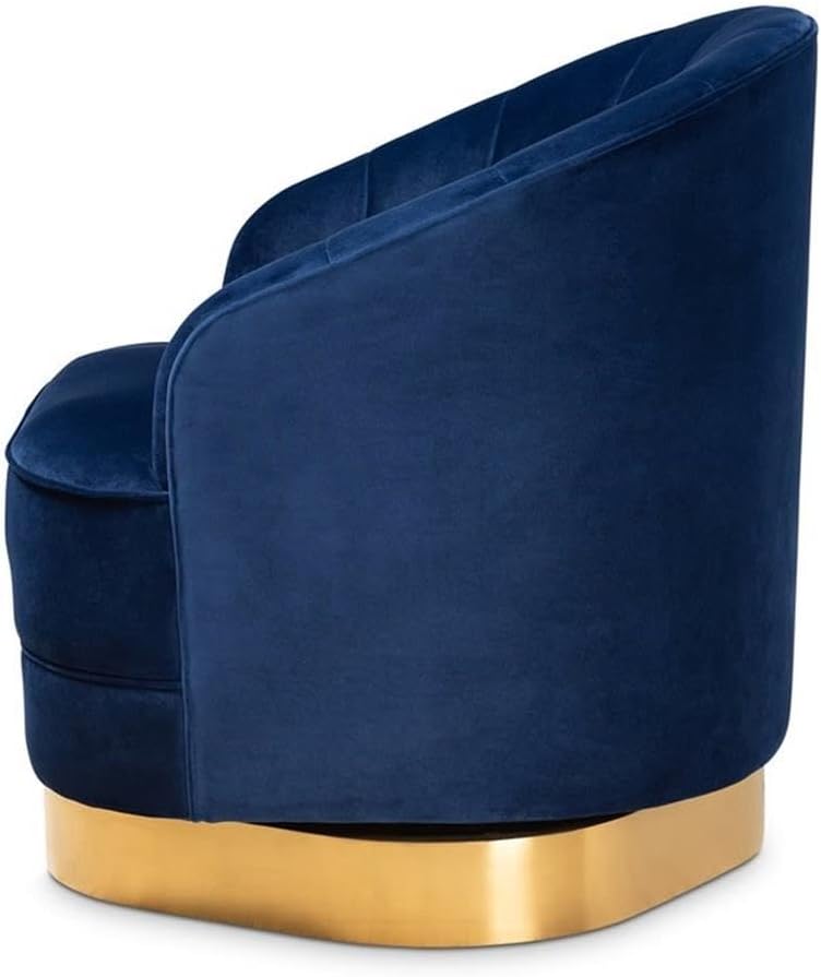 Baxton Studio Fiore Glam and Luxe Royal Blue Velvet Fabric Upholstered Brushed Gold Finished Swivel Accent Chair