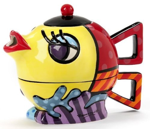 ROMERO BRITTO Tea for One Set Fish - Teepot + Cup - Pop Art Kunst from Miami