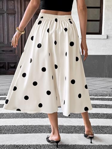 Wuitrie Polka Dot Skirt for Women 2025 Summer Causal Elastic Waist Vintage A-line Midi Skirts3