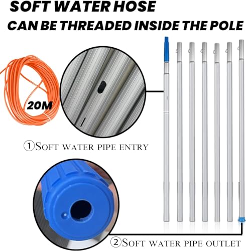 Image of 26 FT Solar Panel Cleaning Kit, Window Cleaning System, 20M Hose & Rotating BrushHead, Washing Equipment Window Cleaner Tool Water Fed Pole Kit for Roof Caravan Solar Panel