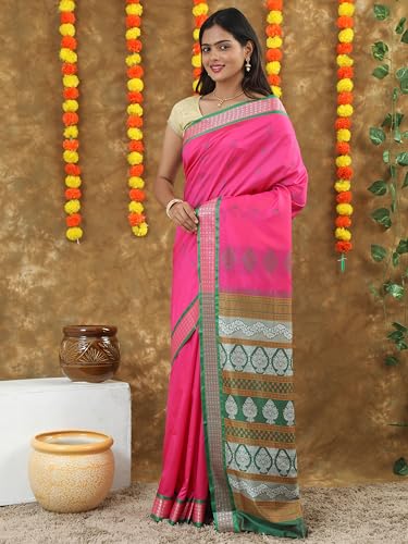 HerClozet rani pink bomkai silk saree – image 6