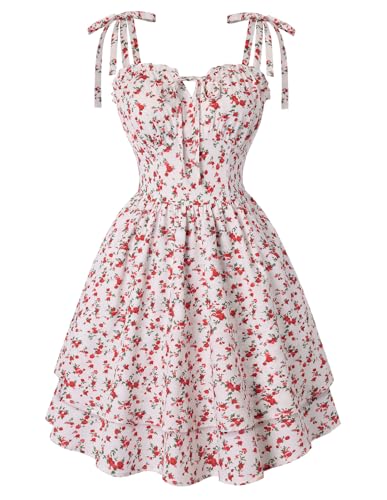 Scarlet Darkness Floral Mini Dress for Women Teens Summer 2026 Fairy Corset Sundress Graduation Dresses Red Floral M