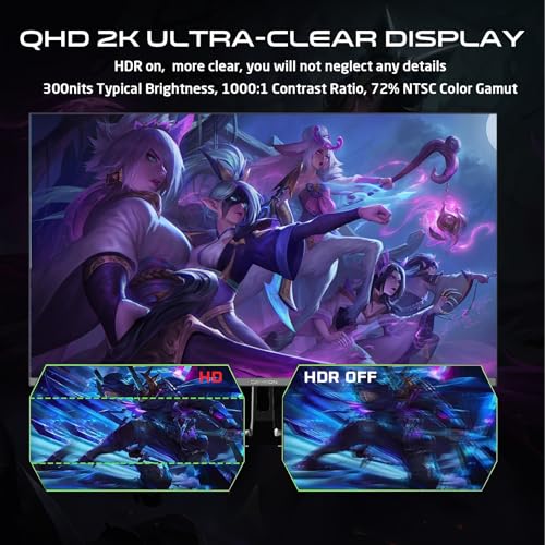 GAMEON 27” IPS Gaming Monitor – QHD 2K 2560x1440, 180Hz Refresh Rate, 0.5ms Response Time, HDMI 2.1 Port, FreeSync G-Sync Compatible, HDR Ready, Console & PC Gaming Ready, GOPS27QHD180IPS - Black