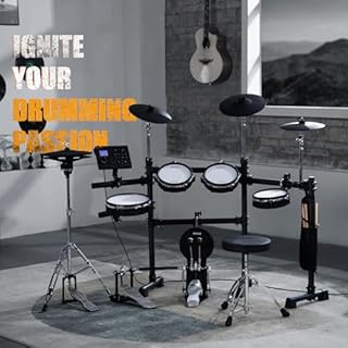 AKLOT Expanded-Size Electric Drum Set: Independent Double Pedal Bass Drum and 10’’ Dual-Zone Snare, Two-Piece Standalone Hi-Hat, 12’’ Triple-Zone Ride Cymbal, 460 Sounds, USB MIDI (B-CORE541D)