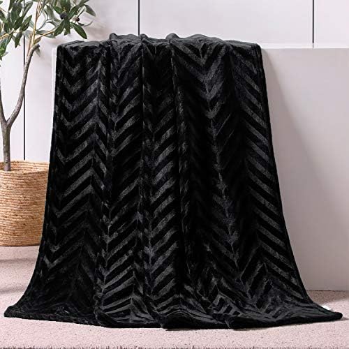 Whale Flotilla Fleece Throw Blanket for Couch, Soft Fluffy Sofa Bed Blanket with Chevron Pattern for All Season, Warm and Lightweight, 50x60 Inch, Black