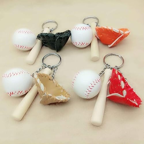 Miniatura 3 de Kisangel Mini llaveros de béisbol, guantes de sóftbol, llavero de murciélago, colgante deportivo para recuerdo decorativo (negro), Negro -