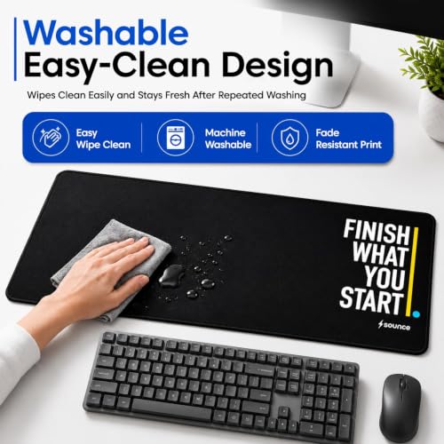 Image of Sounce Extended Mouse Pad 80 x 30 cm, Large Desk Mat with Stitched Edges, Anti-Slip Rubber Base, Water-Resistant Smooth Surface for Office, Work from Home, Laptop & PC (Jet Black)