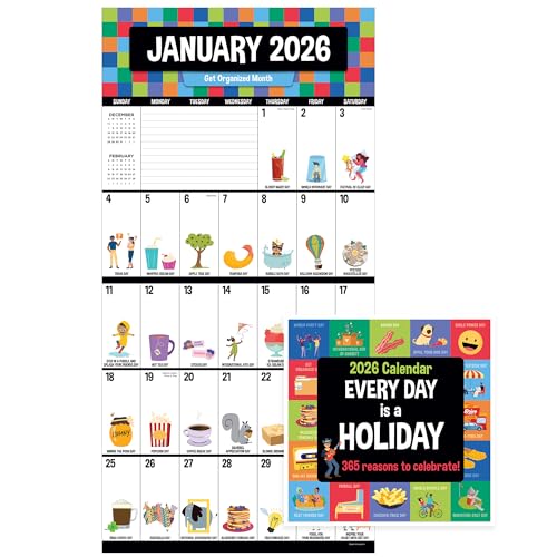 TF Publishing 2026 Every Day's A Holiday Mini Calendar w/Monthly Grids for Appointments/Scheduling - Vertical Small Wall Calendar 2026 w/Premium Matte Paper for Home and Office Organization - 7x7in