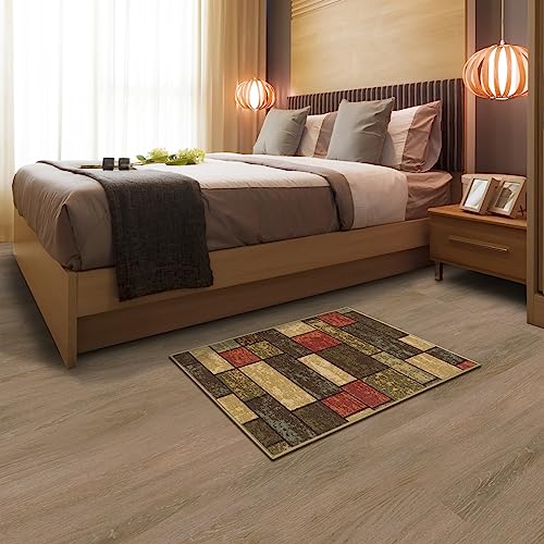 Machine Washable Boxes Design Non-Slip Rubberback 2X3 Traditional Area Rug For Entryway, Bedroom, Kitchen, Bathroom, 2'3" X 3', Multicolor #TOP5