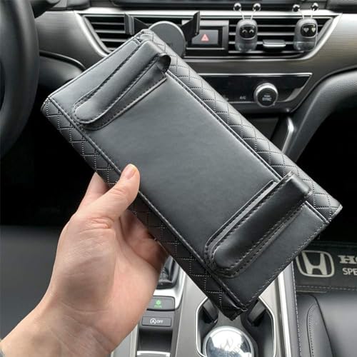 Image of RECLUSE Car Visor Tissue Holder Premium PU Leather Napkin Holder, Hanging Paper Towel Clip, Interior Storage Decoration for Universal Car Sun Visor Back Seat, Hanging Facial for Sun Visor & Backrest