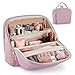 JOYYTUU Standing Makeup Bag, Large Capacity with Room for Brushes and Mirror, Travel Makeup Organizer, Portable Stand Up Make Up Case, Waterproof Cosmetic Toiletry Bags with Handle, Color Dusty Purple