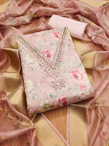 Image of Pandadi Saree Women's Organza with Handwork Embellishments Unstitched Salwar Suit Dress Material