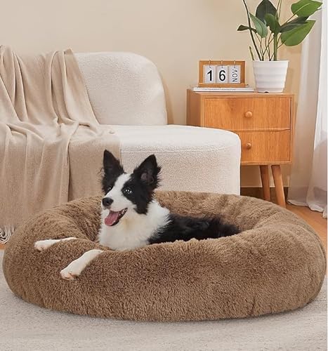 Image of ZEXSAZONE Summer Round Donut Comfortable Durable 2 in 1 and Washable Pet Bed | Cat Bed | Puppy Bed | Dog Bed | Medium Dog Bed for Cats Puppies Labrador German (Brown, Large)