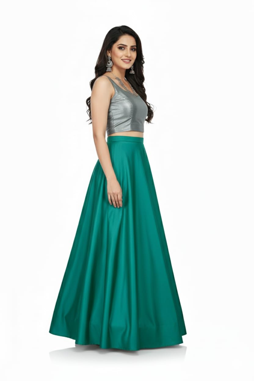 Mrugneni Silk Fabric Long Kali Pattern Skirt (Rama) 2