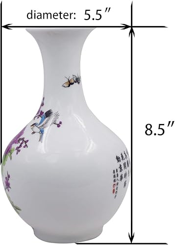 Miniatura 5 de Dahlia Famille - Florero de rosa, hecho a mano, porcelana china, doncella serena, forma de melón, 8.5 pulgadas