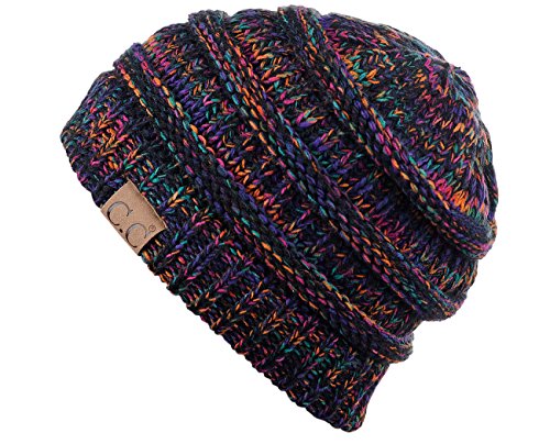 C.c Trendy Warm Chunky Soft Stretch Cable Knit Beanie Skully, Black/Multi #TOP2